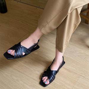 Sandalias Planas de Cuero Ecológico 100% con Punta Cuadrada Trenzada y Tiras Anchas para Mujer, Estilo Slingback, Zapatos de Exterior para Dama, Directo de Fábrica - Product Image 4