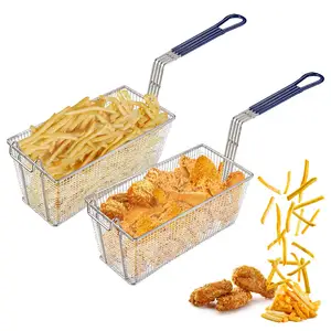 Criptografar malha cesta fritadeira aço inoxidável filtro net fritas coadores coador alimentos Cesta fritura durável