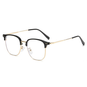 Montures de lunettes demi-cerclées Qianai pour femmes S3 23046, anti-lumière bleue, protection UV, monture large avec rivets à points - Product Image 2