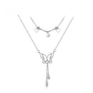 Collar con colgante de doble borla de mariposa de ensueño, personalizable, versión en cobre, plata de ley S925 con circonita, regalo para mujeres - Product Image 1