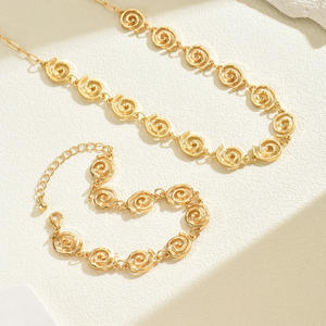 Jewelry <b>Set</b> Retro Simple Gold Circular Swirl <b>Bracelet</b> <b>Necklace</b> <b>Set</b> Fashion Girl's Jewelry Gift - Product Image 3
