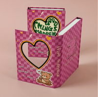 Carnet à trois volets avec motif d'échiquier 3D, cœur rose, couverture mignonne avec ours de dessin animé, reliure thermique, cadeau, journal scolaire