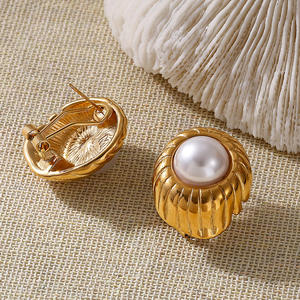 Pendientes de candelabro de acero inoxidable francés de alta calidad Ganku elegante perla de moda Simple sentido femenino temperamento elegante - Product Image 3