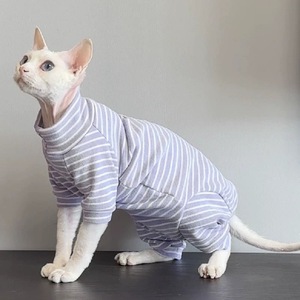 Abbigliamento per Gatti OEM e ODM: Completo Estivo Traspirante a Quattro Zampe con Design a Righe e Cartoni Animati per Gattini Devon <span class=keywords><strong>Cat</strong></span> e Sphynx Senza Pelo - Product Image 2