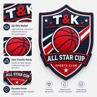 Écusson de basket-ball personnalisé All Star, badge de coupe en TPU 3D gaufré pour maillot d'équipe, uniforme, vêtements de sport, veste, tenue
