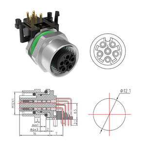 Thông tư M12 nối 6 pin một mã điện công nghiệp PCB bảng điều chỉnh gắn kết 90 độ Nam Nữ Ổ cắm IP67 kết nối không thấm nước - Product Image 2