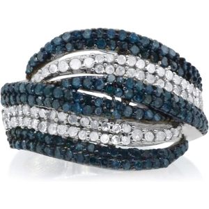 Bague en argent sterling 925 avec diamant bleu et blanc taille ronde, couleur rehaussée, motif tourbillon, sertie à griffes, pour femme, idéale pour mariage ou fiançailles - Product Image 1