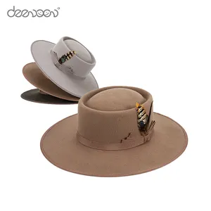 LINGLONG High Quality Custom Australian Wool Fedora Hats Boater Wide Stiff Brim Pork Pie Hats For Women Men Wholesale Felt Hat