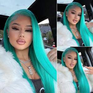 WKIPYCPK Pelucas <span class=keywords><strong>de</strong></span> Encaje Frontal Azul Verde para Mujer, <span class=keywords><strong>de</strong></span> Moda, 24 Pulgadas <span class=keywords><strong>de</strong></span> Largo, Cabello Liso Sedoso, Verde Menta, Pelucas <span class=keywords><strong>de</strong></span> Encaje Frontal HD 13x4 Pre-estilizadas - Product Image 5