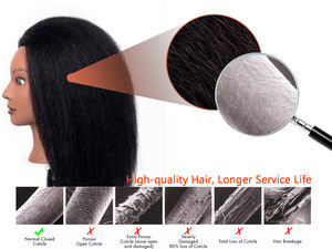 Cabeza de Maniquí de cabello humano 100% con peluca y pelucas de pie para peluquería, cosmetología, práctica, entrenamiento, cabeza de muñeca - Product Image 4