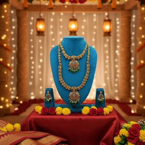 Certified Grade High Quality Ethnic Traditional Tempal Necklace Earrings <b>Set</b> <b>Gold</b> Plated Latest Designed Matching Engagement - Product Image 3