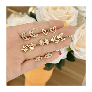 Venta al por mayor de Corea minoría partysu completo circón gema encanto Stud pendientes impermeable 18K chapado en oro cobre joyería pendientes mujeres - Product Image 1