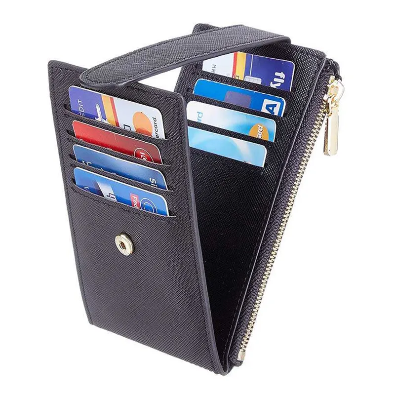 Porte-cartes de crédit avec logo de couleur personnalisé Portefeuille mince multiple avec poche à fermeture éclair