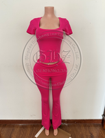 Zomerkleding voor lange vrouwen, loungewear set voor dames, op maat gemaakte korte mouwen met wijde broek, dames 2-delige loungeset