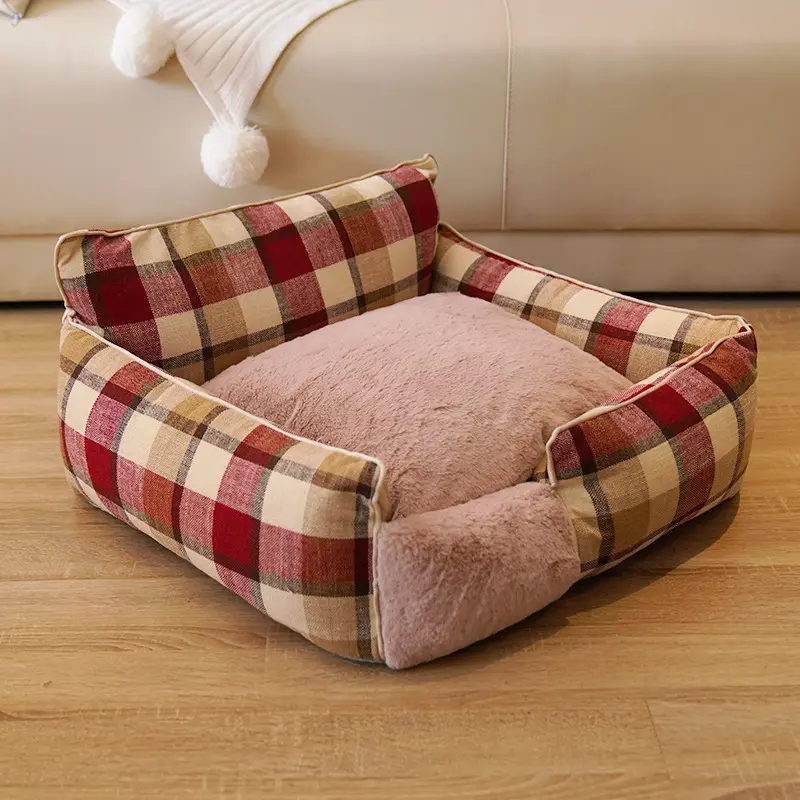 Wholesale New High Quality Plush Linen Dog Bed Sofa Pet Nest Pet Product Bed For Dog Cat