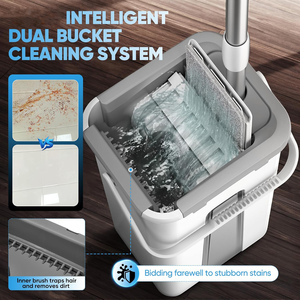 Hot Sale Factory Easy Cleaning Microfiber <b>Mops</b> 360 Rotating Floor Cleaning <b>Mop</b> Magic <b>Flat</b> <b>Mop</b> with Plastic Bucket - Product Image 3