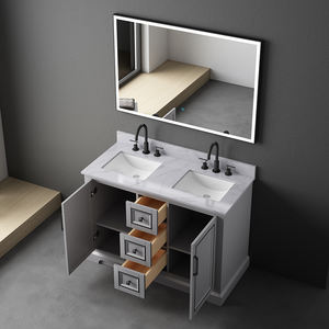 Meuble-lavabo élégant et moderne en bois massif avec portes à fermeture douce et miroir LED, écologique, idéal pour appartement, fabriqué au Vietnam - Product Image 3