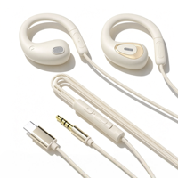 Headphone Kabel Terbuka Model Ear-Hook 3.5mm Type-C dengan Bass Berat, Kabel Terjalin & Logam, Panjang Kabel 1.2M untuk Berbagai Ponsel