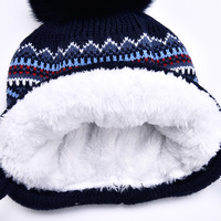Bonnets tricotés en laine pour enfants garçons avec pompon en fourrure de renard véritable pour l'hiver, bonnet à rabat d'oreille pour tout-petits, doublure polaire chaude, bonnet coloré