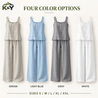 Ensemble 2026 style doux et uni, débardeur sans col boutonné et pantalon long, coupe ample, frais et confortable, toutes saisons, pour femme