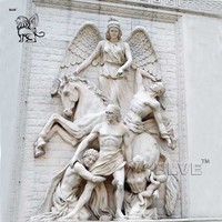 Grande statue d'ange en marbre sculptée à la main, art mural en pierre, sculptures en relief, extérieur