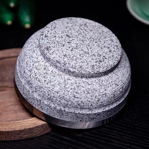 Korean Cuisine Dolsot Bibimbap Rice Soup Stone Bowl Hot Pot Sizzling Stone Cooking Bowl Wooden Base Food Serving Stone Bowl