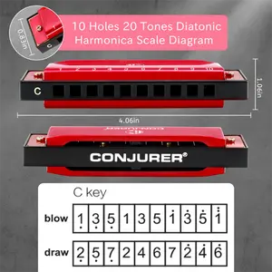 Conjurer Exquisite 10 Hole Diatonic Harmonica About Key Of C For Kids And Adult Beginners Blues Harps