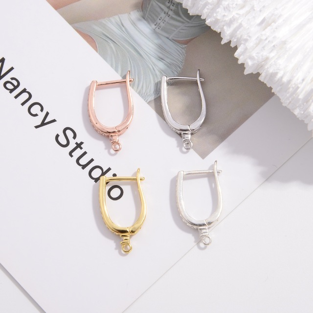 Fine 925 Sterling Silver Fashion Horseshoe Shape W/Ring Hoop Earring for Jewelry Making Gold Vermeil Hooks