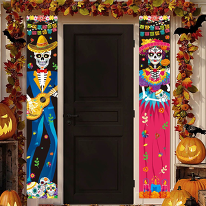 मृत पोर्च के झंडे वाले बैनर कंकाल के बैनर कंकाल जोड़े हेलोलीन सजावट के दरवाजे के बैनर तले - Product Image 3