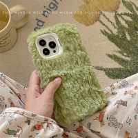 Coque de téléphone en peluche couleur unie style INS avec support de téléphone, compatible avec les modèles 11/12/13/16/17 Pro Max, design maquillage pour femme