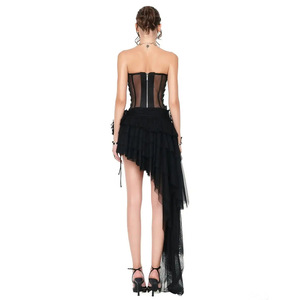 Elegante Abito da Sera Asimmetrico per Donna, Sexy Top in Rete <span class=keywords><strong>Nera</strong></span> e Gonna in <span class=keywords><strong>Tulle</strong></span> Asimmetrica, Set Due Pezzi - Product Image 2