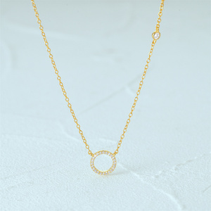 CANNER Venta al por Mayor de Collares Sencillos de Plata de Ley 925, Colgante Geométrico Hueco de Círculo Redondo con Diamantes, Collares Chapados en Oro de 18K - Product Image 3