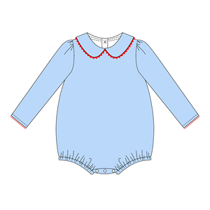 Tutina Unisex per Neonati in Cotone Pima con Colletto <span class=keywords><strong>Peter</strong></span> <span class=keywords><strong>Pan</strong></span> Arricciato e Bordo Picot, Personalizzabile con Monogramma - Product Image 2