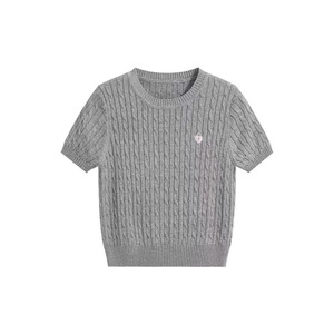 Suéter de Punto de Manga Corta para Mujer ZY, Cuello Redondo, Corte Ajustado, Color Gris, Top de Verano Transpirable - Product Image 1