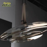 2024 Neue Edelstahl-Leder-Glas-LED-Pendelleuchte Luxuriöse Moderne Designer Einfache Beleuchtung Unregelmäßige Form Wohnzimmer