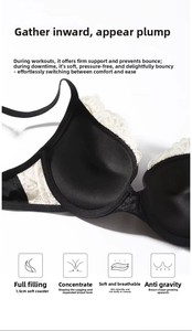 Sujetador de encaje sexy para <span class=keywords><strong>mujer</strong></span>, negro, transpirable, antideslizante, sin aros, con tirantes ajustables, copa 3/4, tejido, para pecho pequeño y fino, ideal para el verano y uso diario. - Product Image 3
