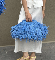 Pochette en raphia écologique avec pompon en polypropylène, grande capacité, sac à franges au crochet, sac à main bohème en raphia, sac hérisson