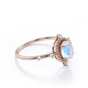 แหวนมูนสโตนทรงรี ดีไซน์ทันสมัย ประณีต  ประดับด้วยพลอยธรรมชาติ สำหรับผู้หญิง เงินแท้ 925 ชุบทองคำขาวและโรสโกลด์ เหมาะสำหรับงานหมั้น งานแต่งงาน และงานเลี้ยง - Product Image 5