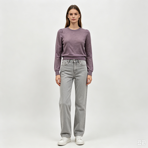 Pull-over décontracté à manches longues en tricot fin de haute qualité Janis Undefined Custom, couleur violet, OEM & ODM, pour l'automne - Product Image 1
