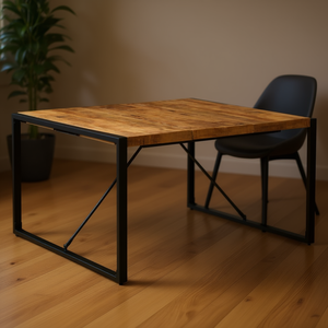 Table à manger en bois de manguier brut avec pieds en métal noir, design industriel rectangulaire, mobilier moderne pour la maison, 4 places, assemblage stable - Product Image 2