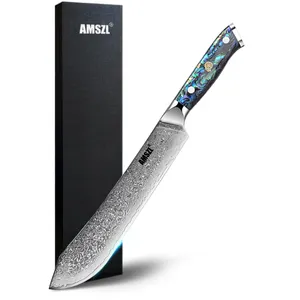 Amszl定制9英寸鲍鱼壳手柄直边屠刀手工锻造切肉屠刀