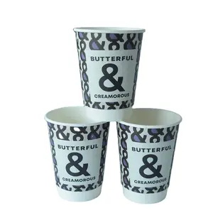 Disposable Customized Logo double wall Paper Cup for coffee take away packaging with custom cup and sleeve cup sealing film