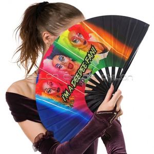 Ventilador de mano plegable de bambú grande portátil pintado con arte popular que brilla con brillo UV de 13 pulgadas al por mayor para fiesta Rave Festival Disco - Product Image 4