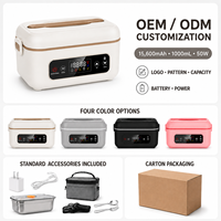 Kotak Makan Siang Berpemanas HTIM Tanpa Kabel, Dapat Diisi Ulang, Bahan Stainless Steel, Kapasitas 1L, Dilengkapi Timer, Daya USB/Baterai, Fitur Power Bank Portabel