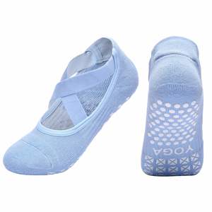 Calcetines de yoga con parte inferior de toalla para mujer, algodón peinado con cordones, deportes de Fitness, Pilates antideslizante especial - Product Image 5