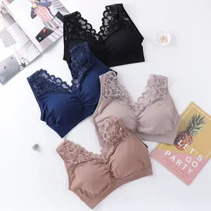 Women Lace V-neck Ladies Underwear Without Steel Rings Cooling Gathers Thin Pad Push-up Bra Female Intimate Bralette