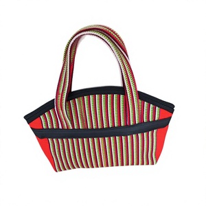 Cheap Two-<b>Zip</b> Striped Jacquard Shoulder Bag Women's Handbag Cotton Fabric Messenger Purse Ethnic Bohemian Style for Daily Use - Product Image 2