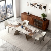 Table à manger extensible en céramique mélange noir beige I-V-Frame de Chine, chaise de salle à manger en fer doré Aurora, table en marbre de porcelaine