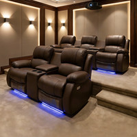 Sillón Reclinable Giratorio de Cuero de Lujo Moderno, Sofá de Cine con Portavasos