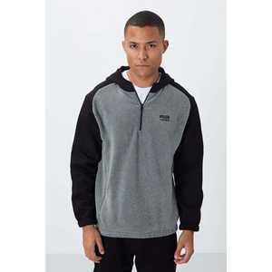 Sweat à capuche pour homme en molleton gris rubis mélangé, coupe standard, manches raglan, anti-boulochage 88300 - Product Image 5